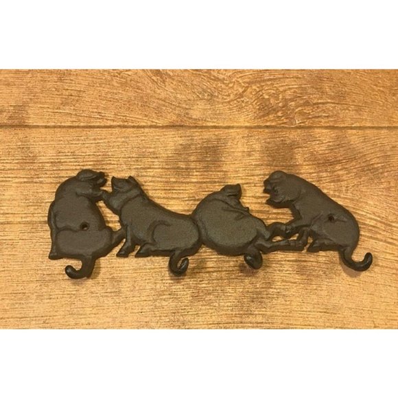 Cast Iron Four Pigs Tails Wall Hook 11"wide 4 1/8"tall Barbeque Decor 0184-0455 - Picture 6 of 12